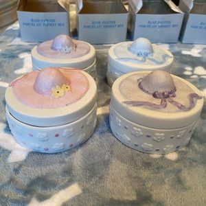 Hand Painted Porcelain Trinket Box with Hat Design